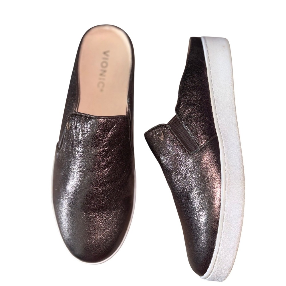 Vionic Dakota Metallic Leather Mule Sneaker Bronze Silver Womens 8.5 Comfort